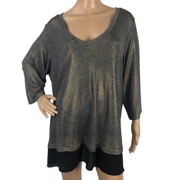 Karen Kane‎ Size 3X Metallic Layered Tiered Hem Tunic Top Bronze Dressy Blouse - Picture 1 of 9